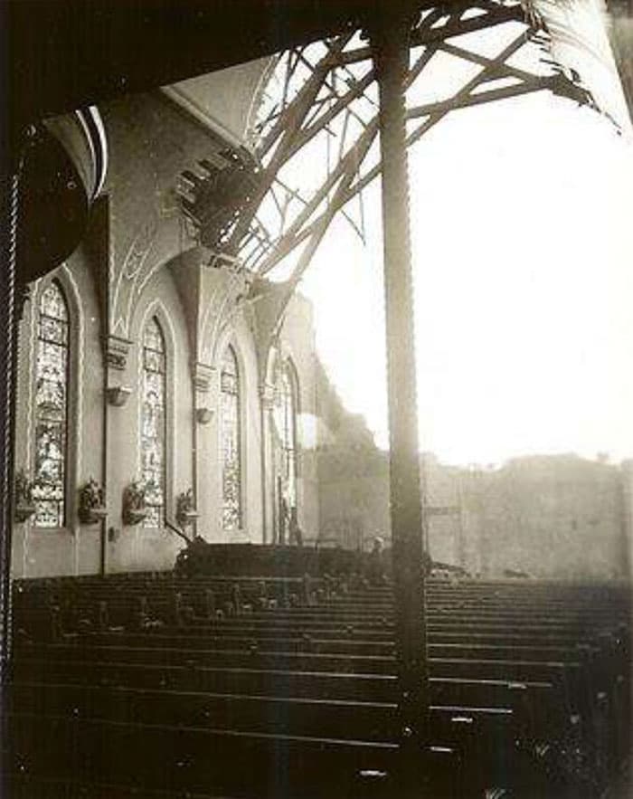 Inside St. Peter Church view of tornado damage