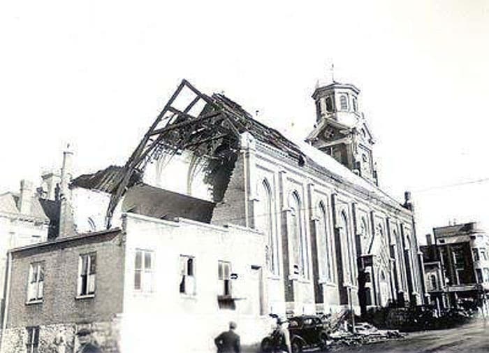 Outside view of 1945 Tornado Damage to St. Peter Church